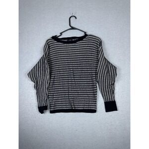 Cyrus Sweater Womens XS Black‎ White Striped Pullover Crewneck Lightweight Knit